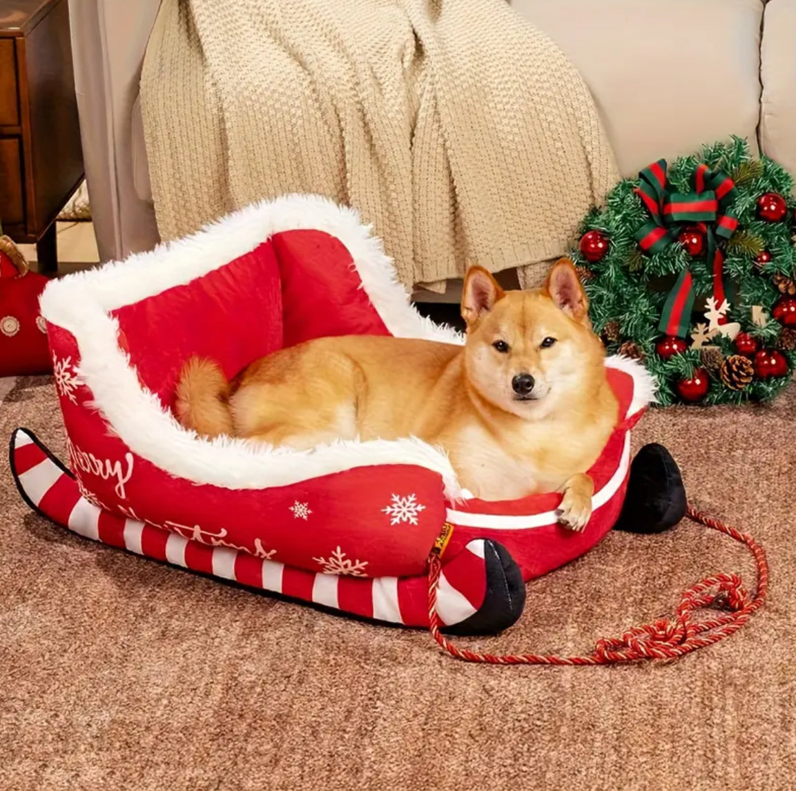 Christmas Plush Sled Dog/Cat Bed