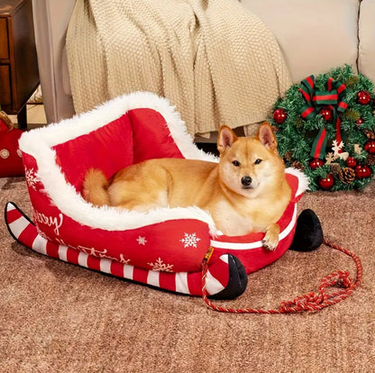Christmas Plush Sled Dog/Cat Bed