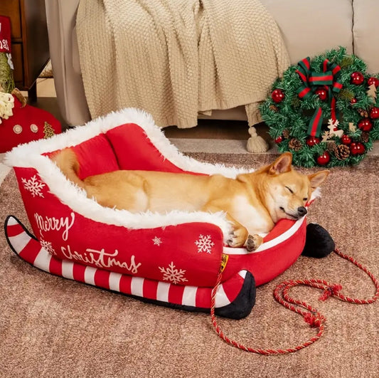 Christmas Plush Sled Dog/Cat Bed